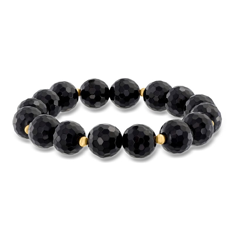 10-11mm Onyx Bead Stretch Bracelet with 14kt Yellow Gold image number 0