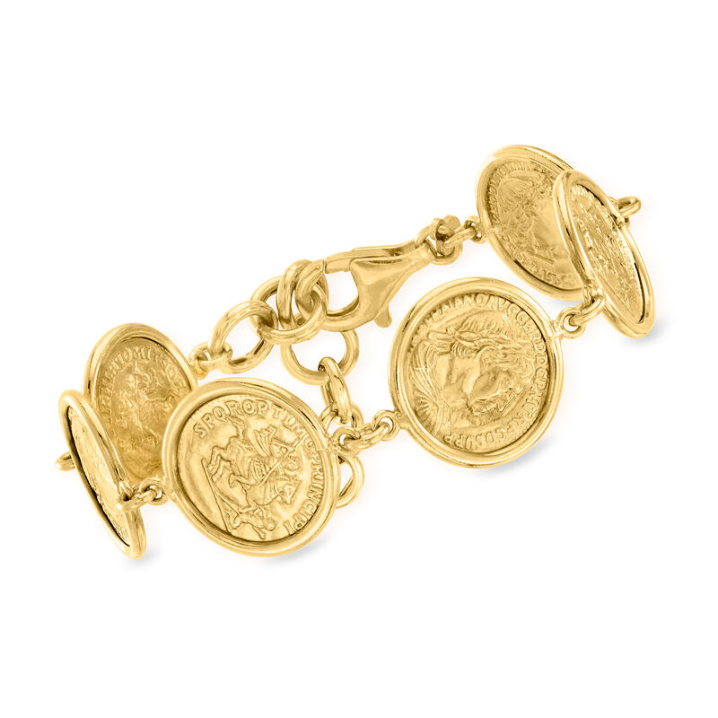 Italian 18kt Gold Over Sterling Replica Coin Bracelet. 7&quot; image number 0