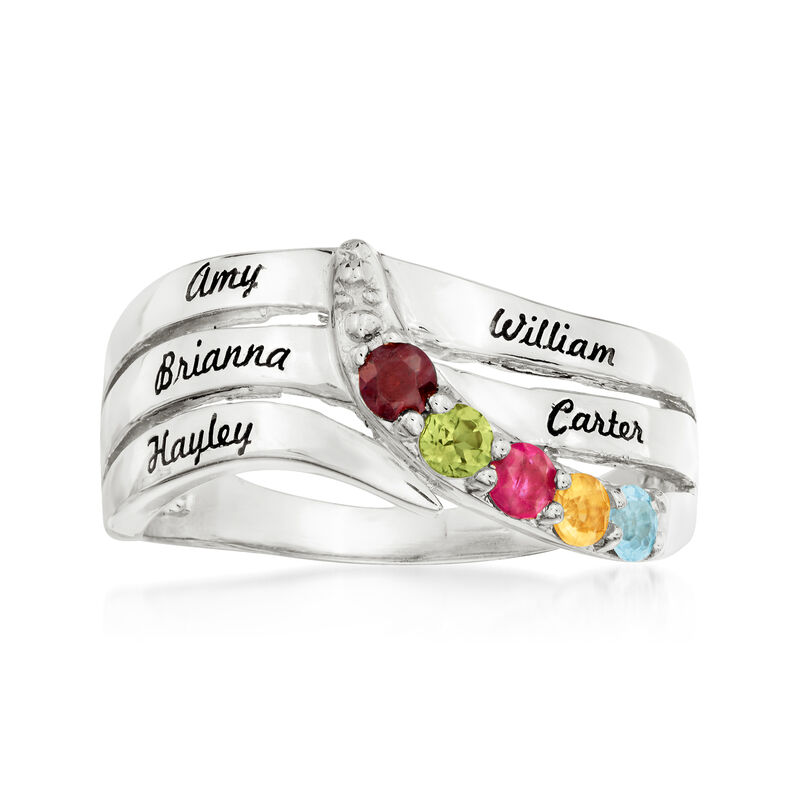 Personalized Birthstone and Name Three-Row Ring in 14kt Gold image number 2