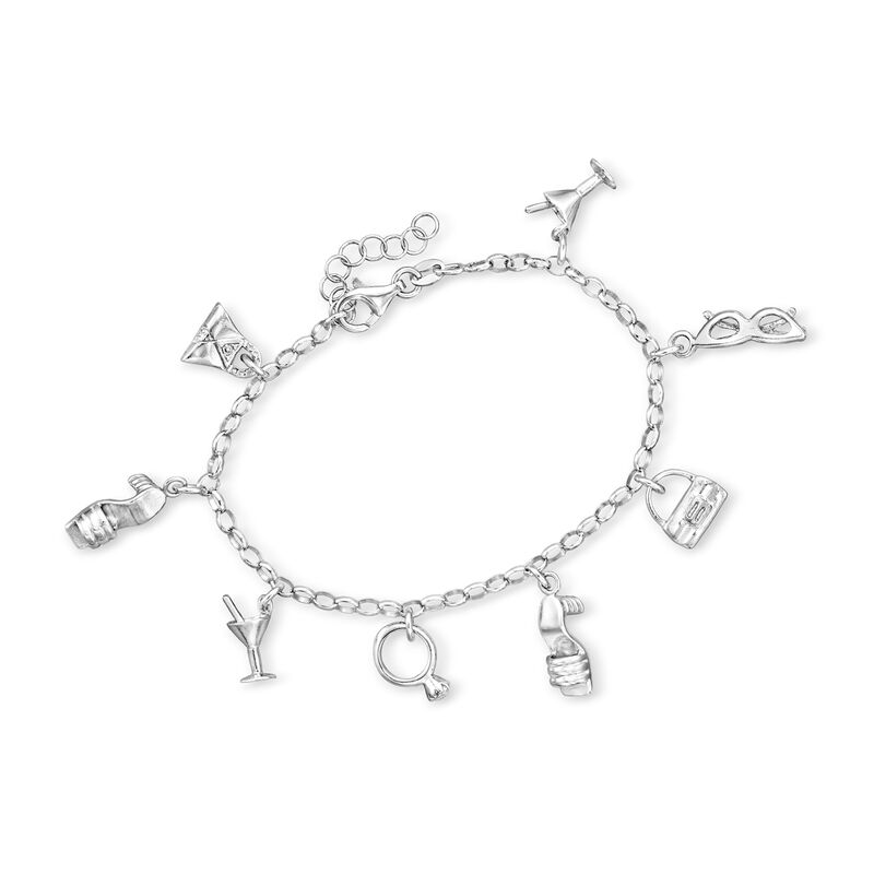 Italian Sterling Silver Fashion-Inspired Charm Bracelet. 7&quot; image number 0