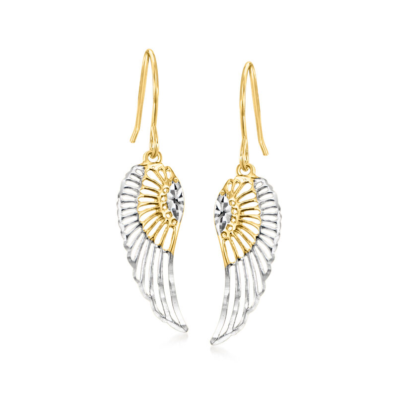 10kt Two-Tone Gold Angel Wing Drop Earrings image number 0