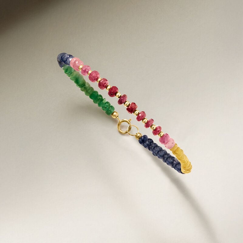 18.00 ct. t.w. Multicolored Sapphire and 4.40 ct. t.w. Ruby Bead Bracelet in 10kt Yellow Gold image number 2