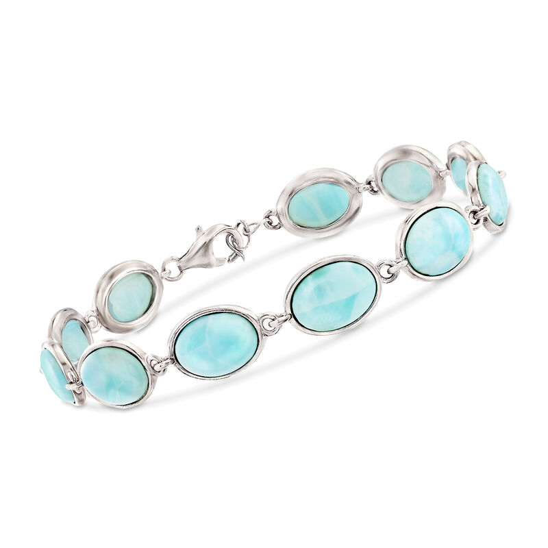 Larimar Link Bracelet in Sterling Silver. 8&quot; image number 0