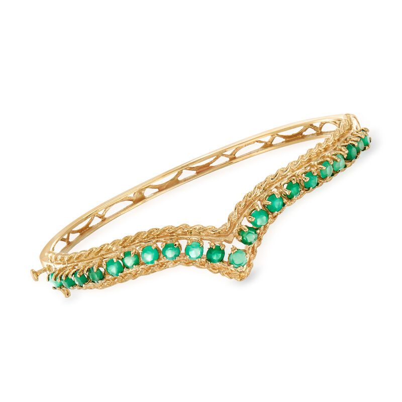 C. 1970 Vintage 2.30 ct. t.w. Chalcedony Roped-Edge Bangle Bracelet in 14kt Yellow Gold. 7&quot; image number 0