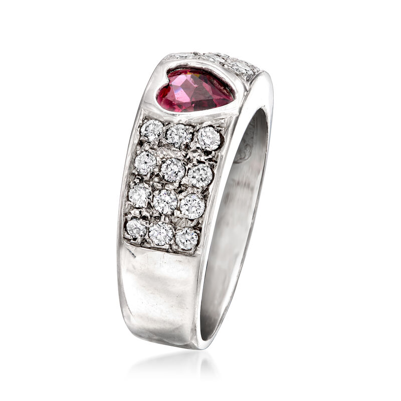 C. 1990 Vintage .80 Carat Rhodolite Garnet Heart Ring with .80 ct. t.w. Diamonds in 14kt White Gold. Size 6.5 image number 2