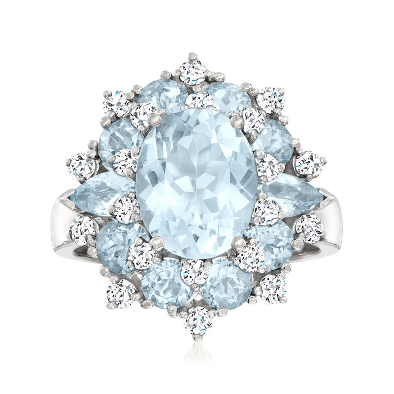 4.20 ct. t.w. Aquamarine and .55 ct. t.w. Diamond Cluster Ring in 14kt White Gold image number 0