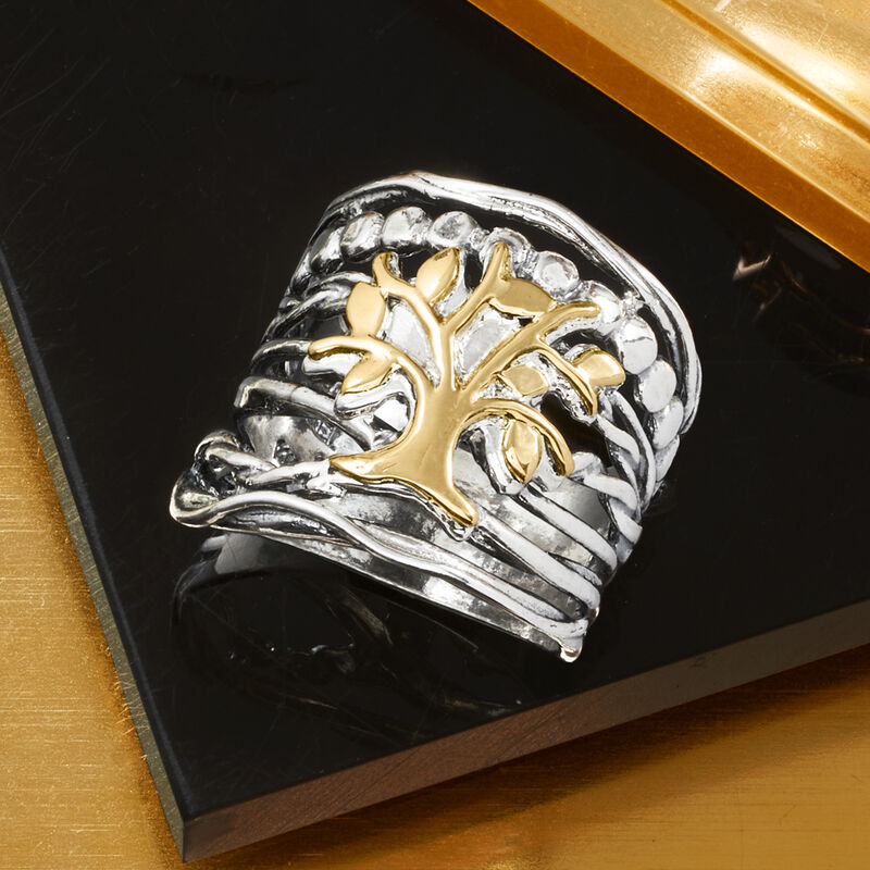 Sterling Silver and 14kt Yellow Gold Multi-Row Tree of Life Ring image number 5