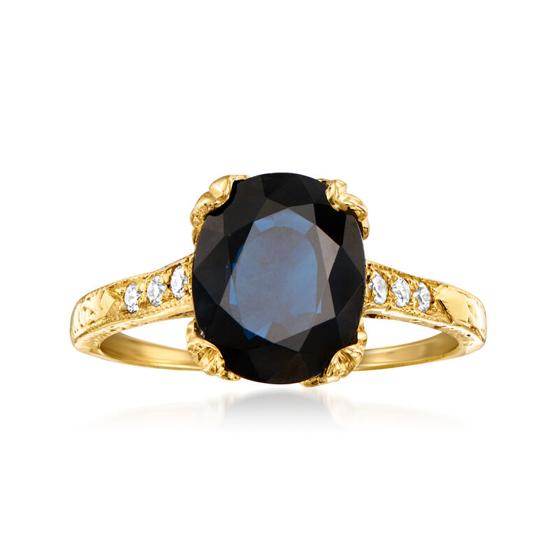 C. 2000 Vintage 3.36 Carat Sapphire Ring with .10 ct. t.w. Diamonds in 14kt Yellow Gold. Size 6.5 image number 0