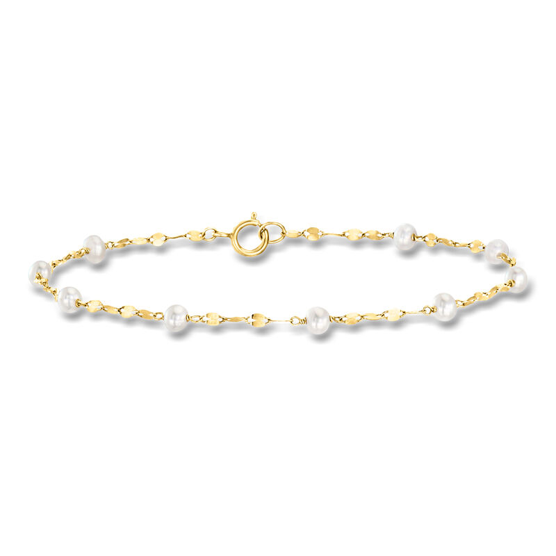 3-3.5mm Cultured Pearl Station Lumachina-Chain Bracelet in 14kt Yellow Gold image number 0