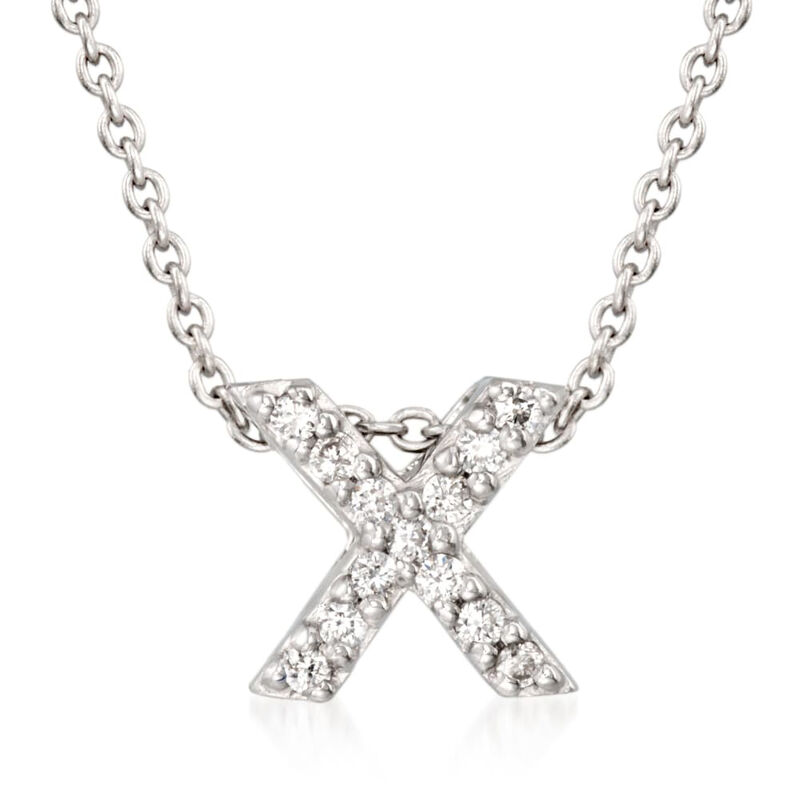 X - Roberto Coin "Love Letter" Diamond Initial Pendant Necklace in 18kt White Gold. 16"  image number 0