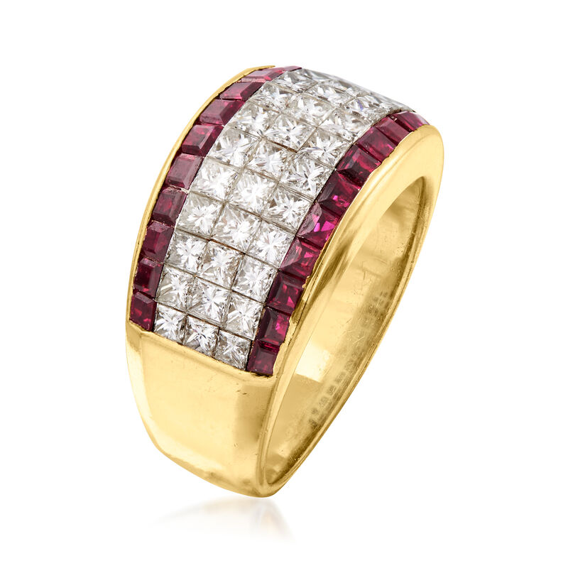C. 1980 Vintage 2.50 ct. t.w. Diamond and 2.15 ct. t.w. Ruby Ring in 18kt Yellow Gold. Size 6.5 image number 2
