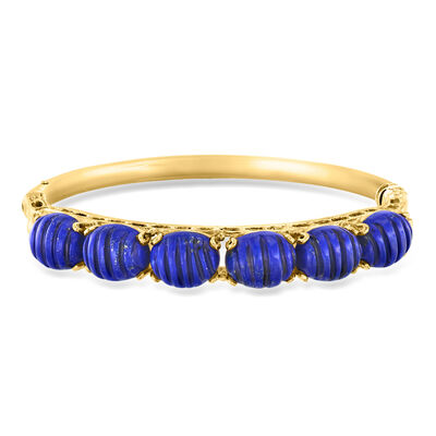 C. 1980 Vintage Carved Lapis Bangle Bracelet in 14kt Yellow Gold