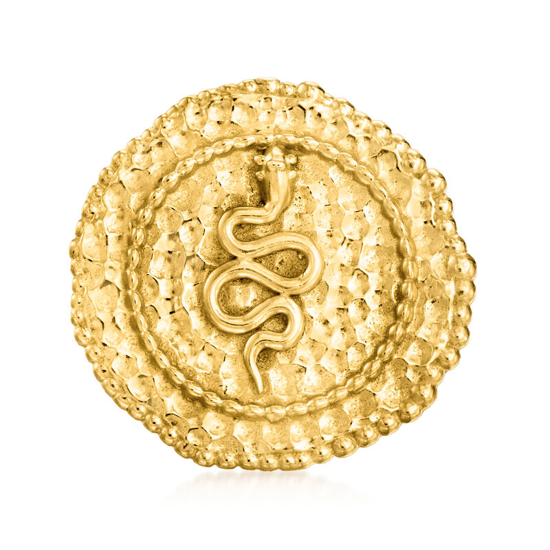 18kt Gold Over Sterling Textured and Polished Snake Medallion Ring image number 0