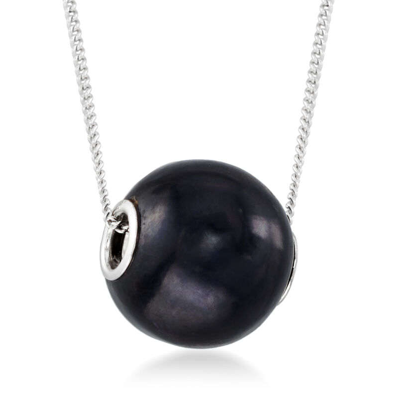 10-10.5mm Black Cultured Pearl Pendant Necklace in Sterling Silver image number 2
