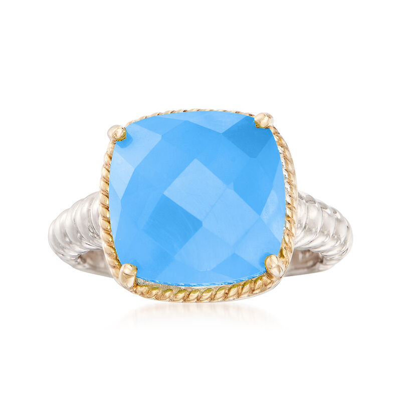 12mm Blue Chalcedony Ring in Sterling Silver with 14kt Yellow Gold image number 0