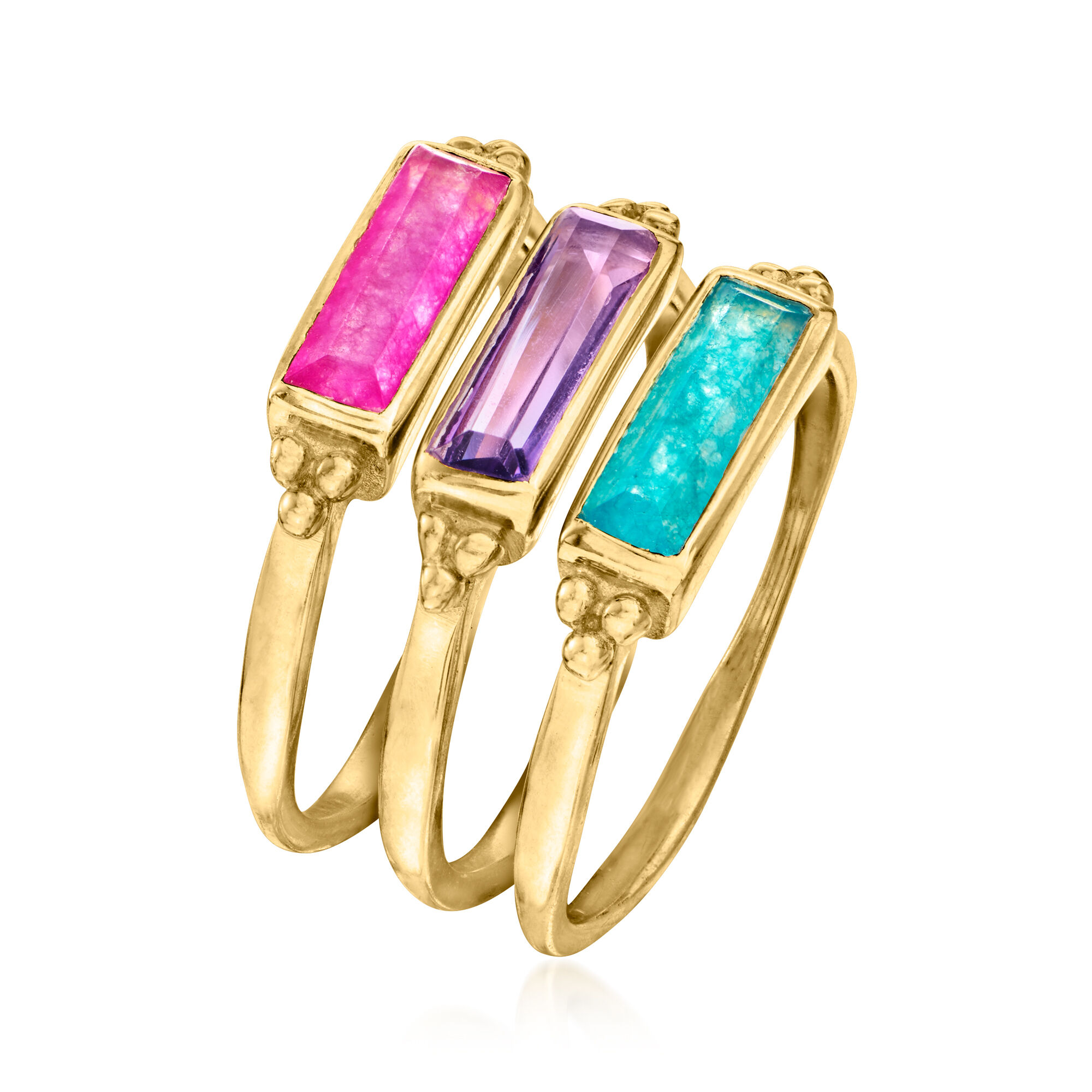 1.80 ct. t.w. Multi-Gemstone Jewelry Set: Three Rings in 18kt Gold 1.80 ct. t.w. Multi-Gemstone Jewelry Set: Three Rings in 18kt Gold