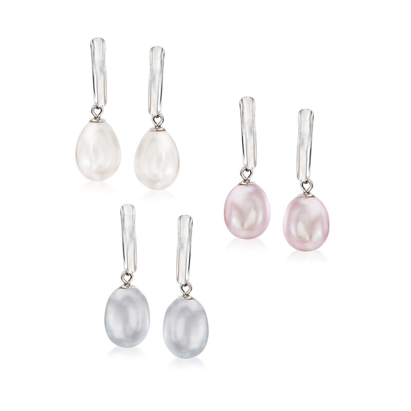 8-8.5mm Multicolored Cultured Pearl Jewelry Set: Three Pairs of Drop Earrings in Sterling Silver image number 0