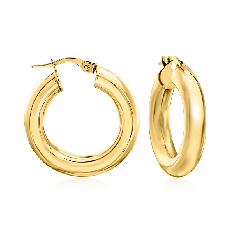 Italian 4.75mm 14kt Yellow Gold Hoop Earrings. 1&quot; image number 0
