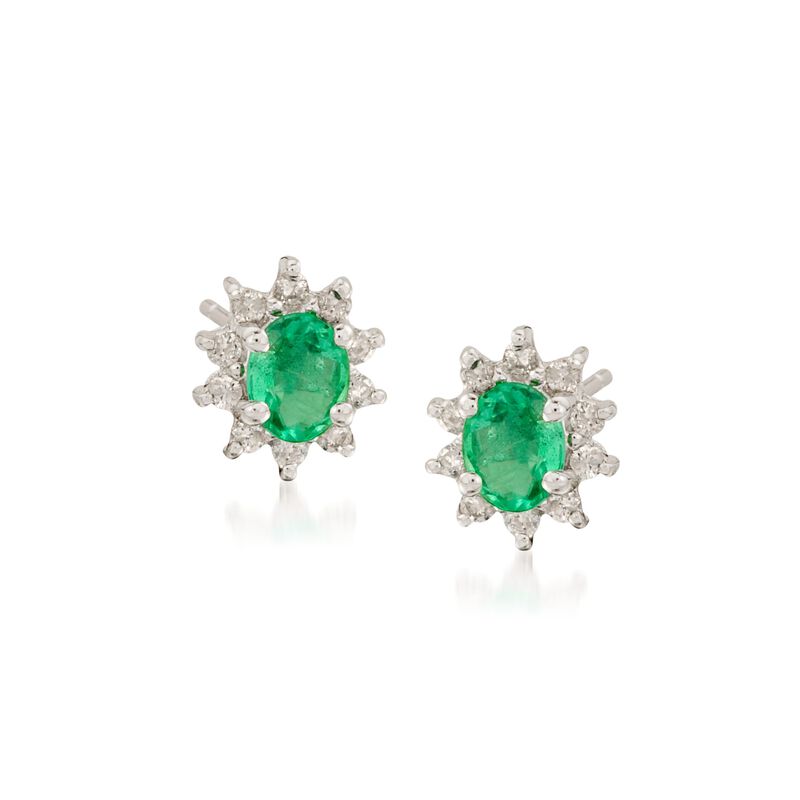 .60 ct. t.w. Emerald and .20 ct. t.w. Diamond Earrings in 14kt White Gold image number 0