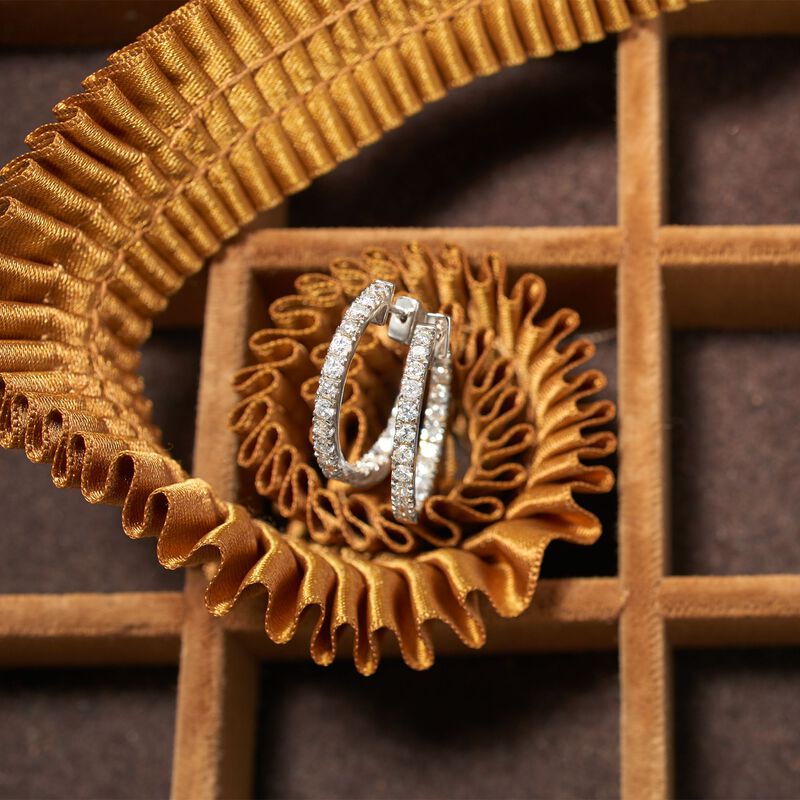 1.50 ct. t.w. Diamond Inside-Outside Hoop Earrings in 14kt White Gold. 3/4&quot; image number 3