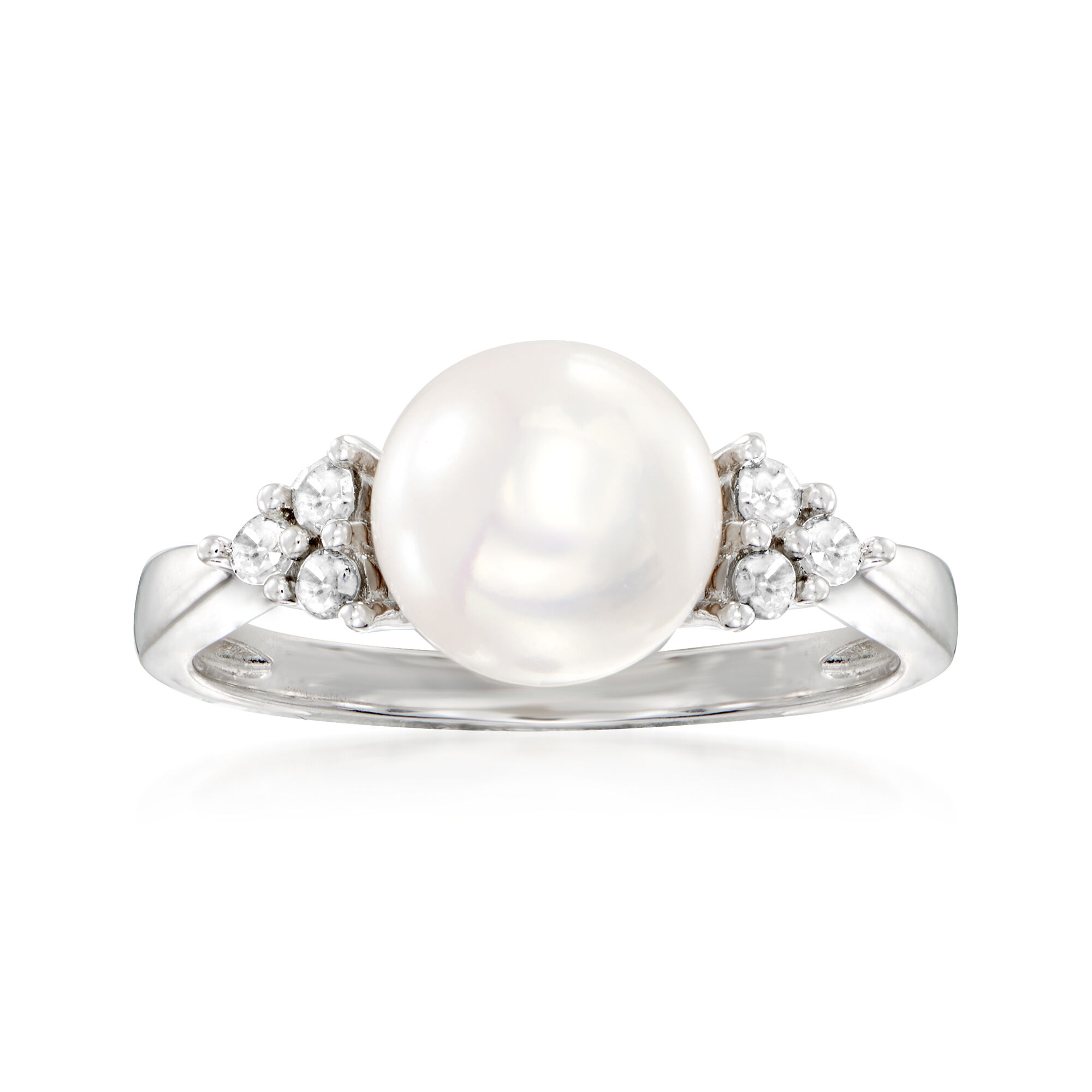 7.5-8.5mm Cultured Pearl and .13 ct. t.w. Diamond Ring in Sterling