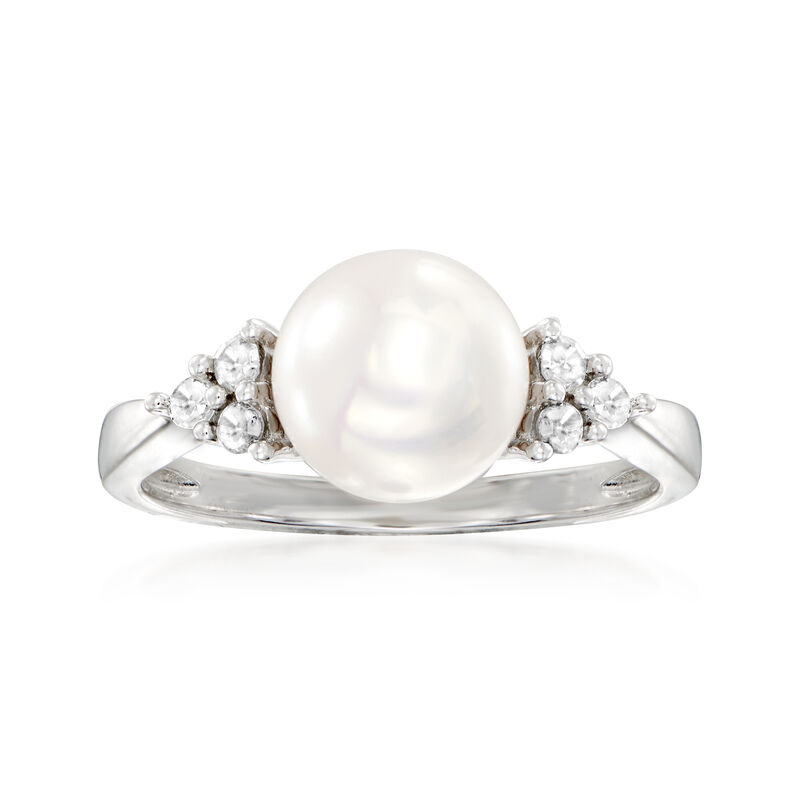 7.5-8.5mm Cultured Pearl and .13 ct. t.w. Diamond Ring in Sterling Silver image number 0