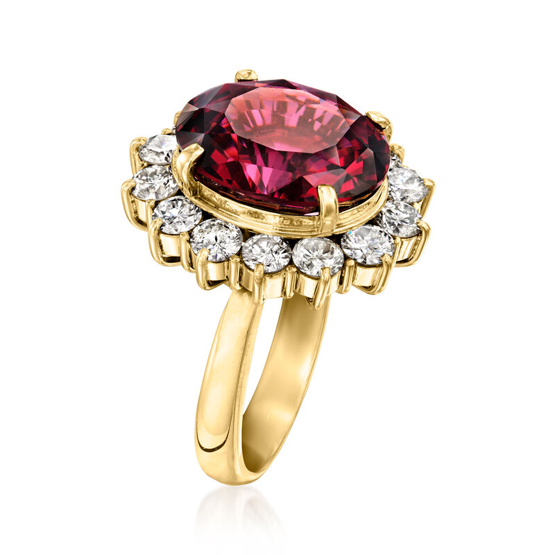 C. 1980 Vintage 11.36 Carat Rhodolite Garnet Ring with 2.09 ct. t.w. Diamonds in 18kt Yellow Gold. Size 5.75 image number 2