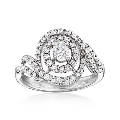 C. 1990 Vintage 1.03 ct. t.w. Diamond Swirl Ring in 18kt White Gold