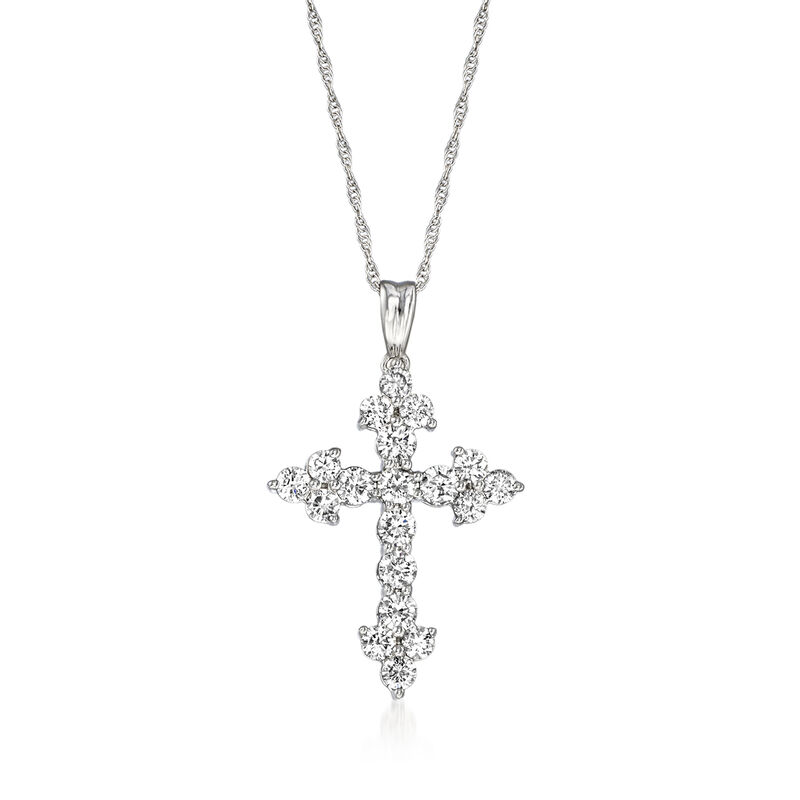 1.00 ct. t.w. Diamond Cross Pendant Necklace in 14kt White Gold. 18&quot; image number 1