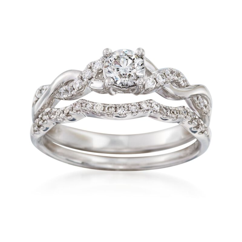.62 ct. t.w. Diamond Bridal Set: Engagement and Wedding Rings in 14kt White Gold image number 0