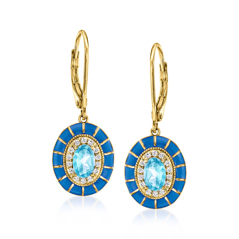 1.30 ct. t.w. Swiss Blue and White Topaz Drop Earrings with Blue Enamel in 18kt Gold Over Sterling image number 0