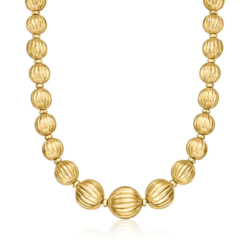 Italian 18kt Gold Over Sterling Graduated Fluted-Bead Necklace. 18&quot; image number 1