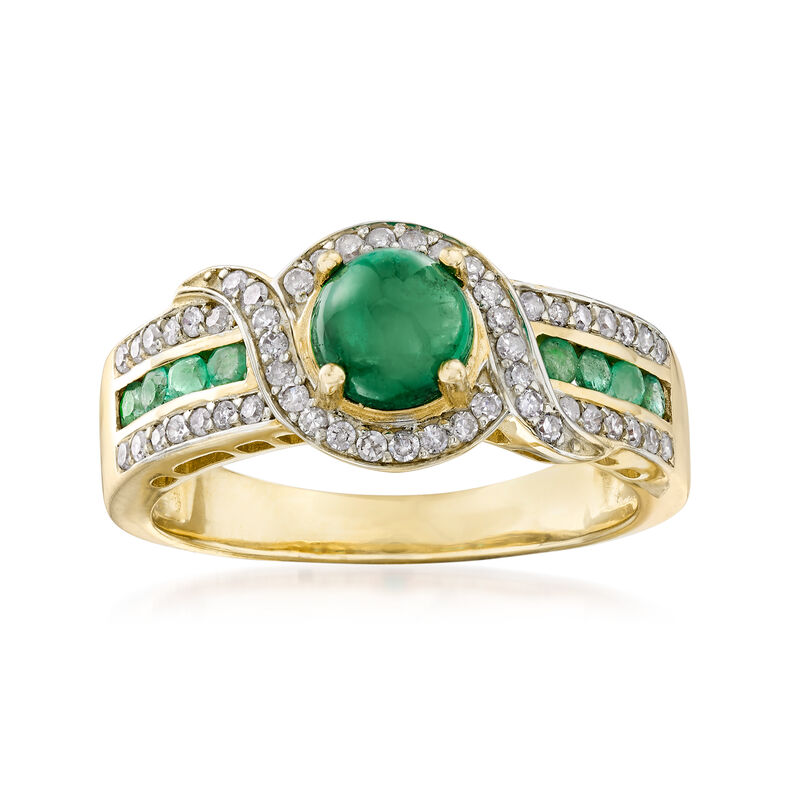 1.20 ct. t.w. Emerald and .24 ct. t.w. Diamond Ring in 14kt Yellow Gold image number 0