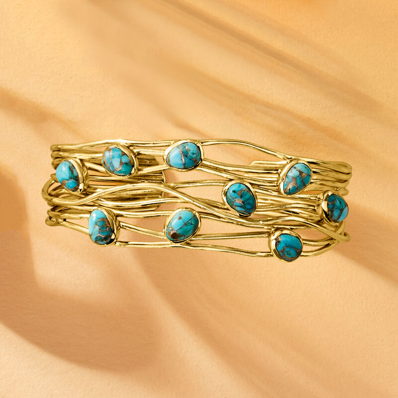 Turquoise Highway Cuff Bracelet in 18kt Gold Over Sterling image number 3