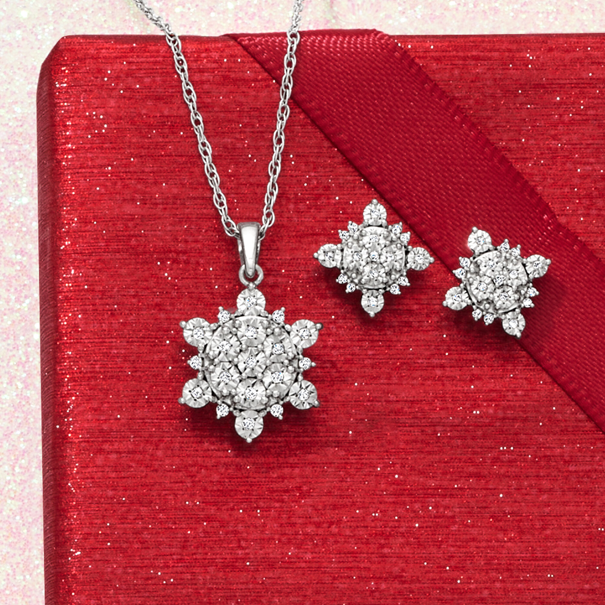 20 ct. t.w. Diamond Snowflake Jewelry Set Earrings and Pendant Necklace in Sterling Silver. 18