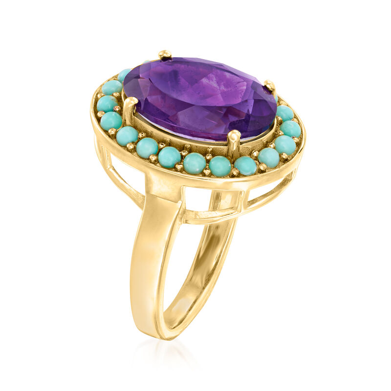 Turquoise and 4.80 Carat Amethyst Halo Ring in 18kt Gold Over Sterling image number 2