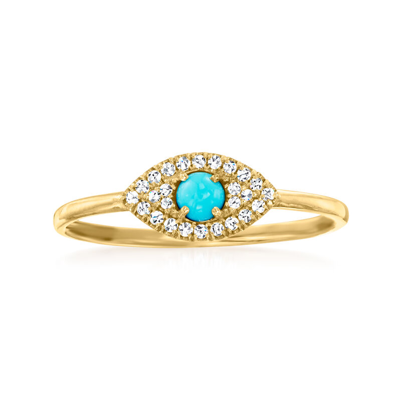 C. 1990 Vintage Suzanne Kalan Turquoise and .12 ct. t.w. Diamond Evil Eye Ring in 18kt Yellow Gold image number 0