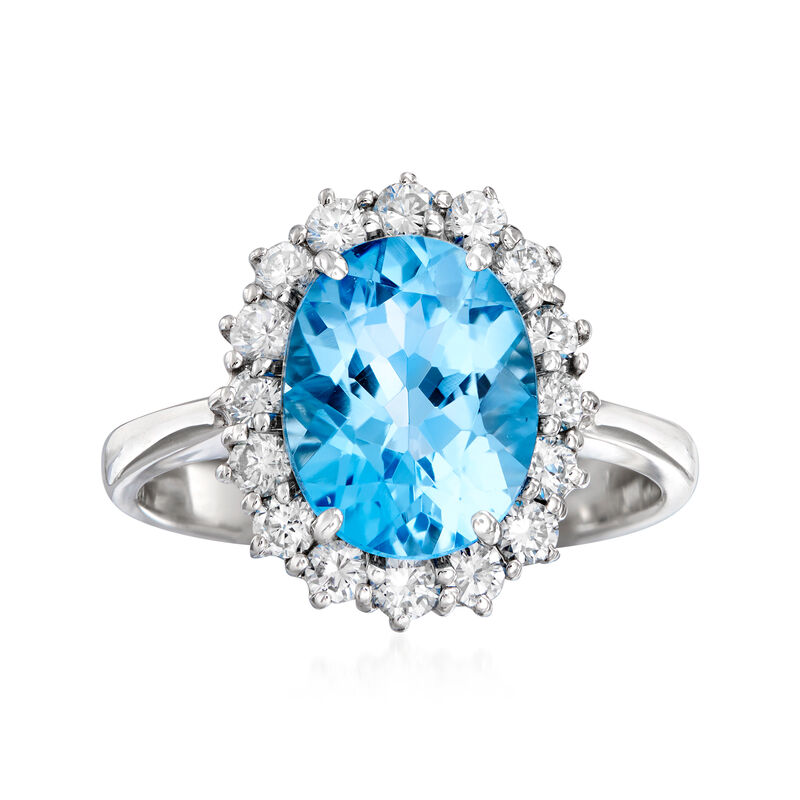 C. 1980 Vintage 3.65 Carat Blue Topaz and .55 ct. t.w. Diamond Ring in 18kt White Gold. Size 6.75 image number 0