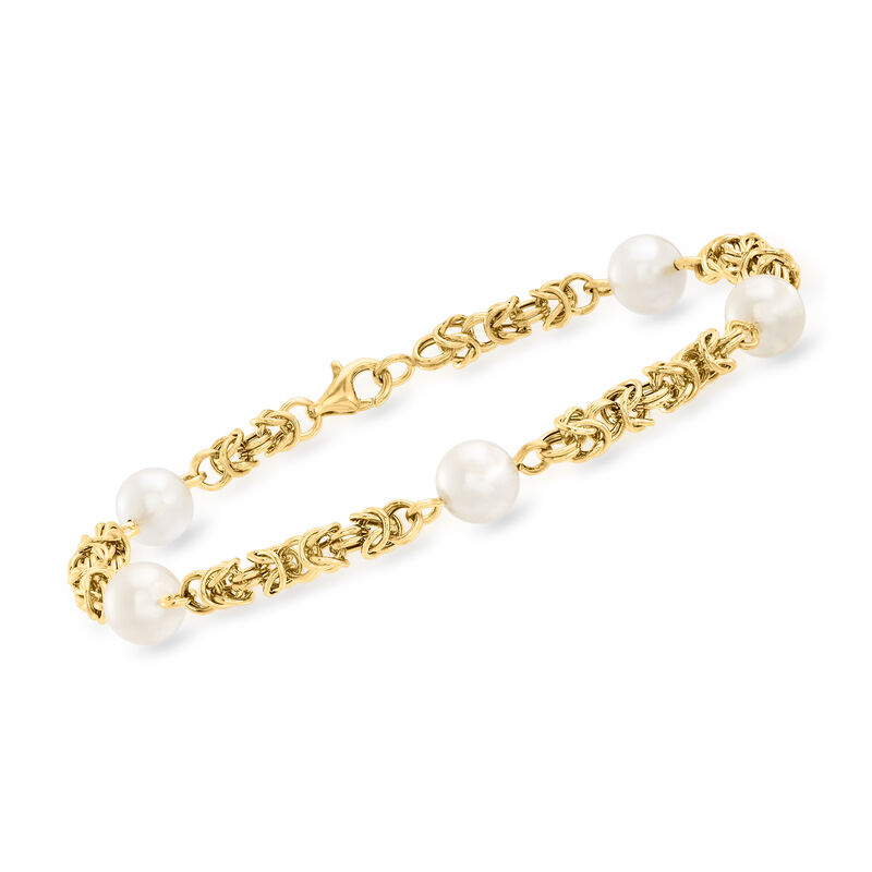 7mm Cultured Pearl Byzantine Bracelet in 14kt Yellow Gold image number 0