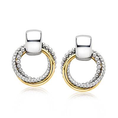 Gabriel & Co. Sterling Silver and 14kt Yellow Gold Triple-Circle Doorknocker Earrings