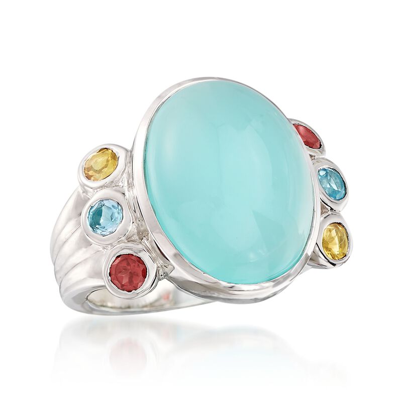 Aqua Chalcedony and .50 ct. t.w. Multi-Stone Ring in Sterling Silver image number 3