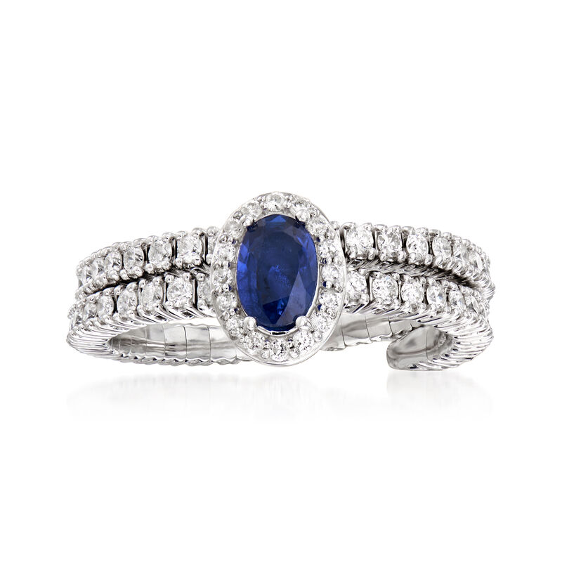 .90 ct. t.w. Diamond and .60 Carat Sapphire Wrap Ring in 18kt White Gold. Size 7 image number 0