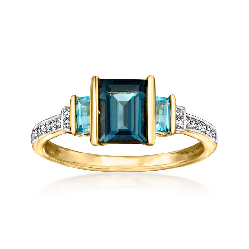 2.20 ct. t.w. London and Swiss Blue Topaz Ring with Diamonds in 14kt Yellow Gold image number 0