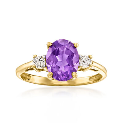 C. 1990 Vintage 1.85 Carat Amethyst Ring with .17 ct. t.w. Diamonds in 14kt Yellow Gold