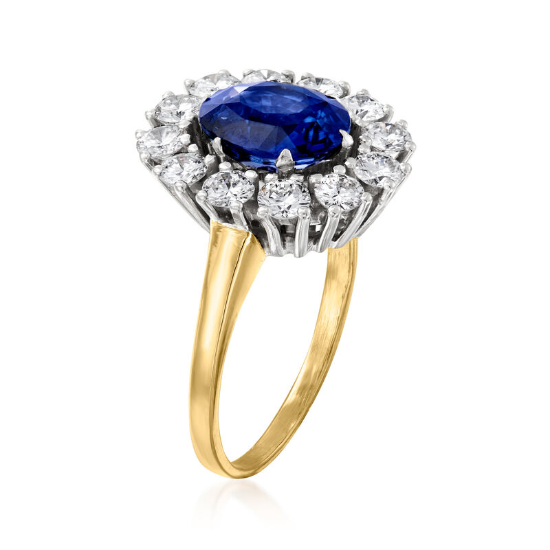 C. 1980 Vintage 2.75 Carat Sapphire and 1.35 ct. t.w. Diamond Cocktail Ring in 18kt Yellow Gold. Size 7 image number 2