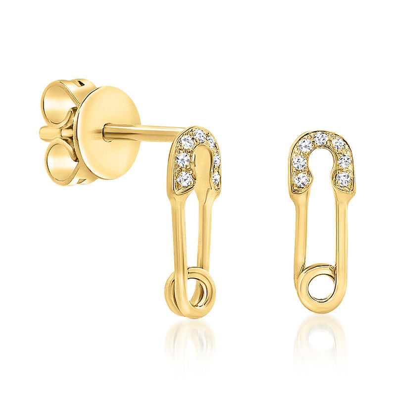 Diamond-Accented Safety Pin Drop Earrings in 14kt Yellow Gold image number 1