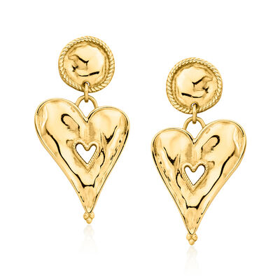 18kt Gold Over Sterling Asymmetrical Heart Drop Earrings