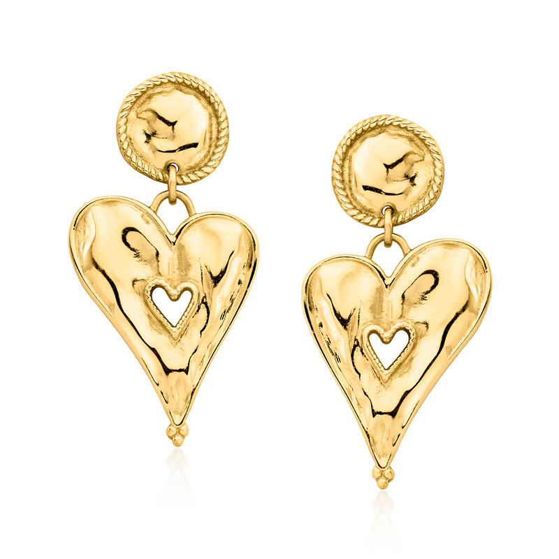18kt Gold Over Sterling Asymmetrical Heart Drop Earrings  image number 0