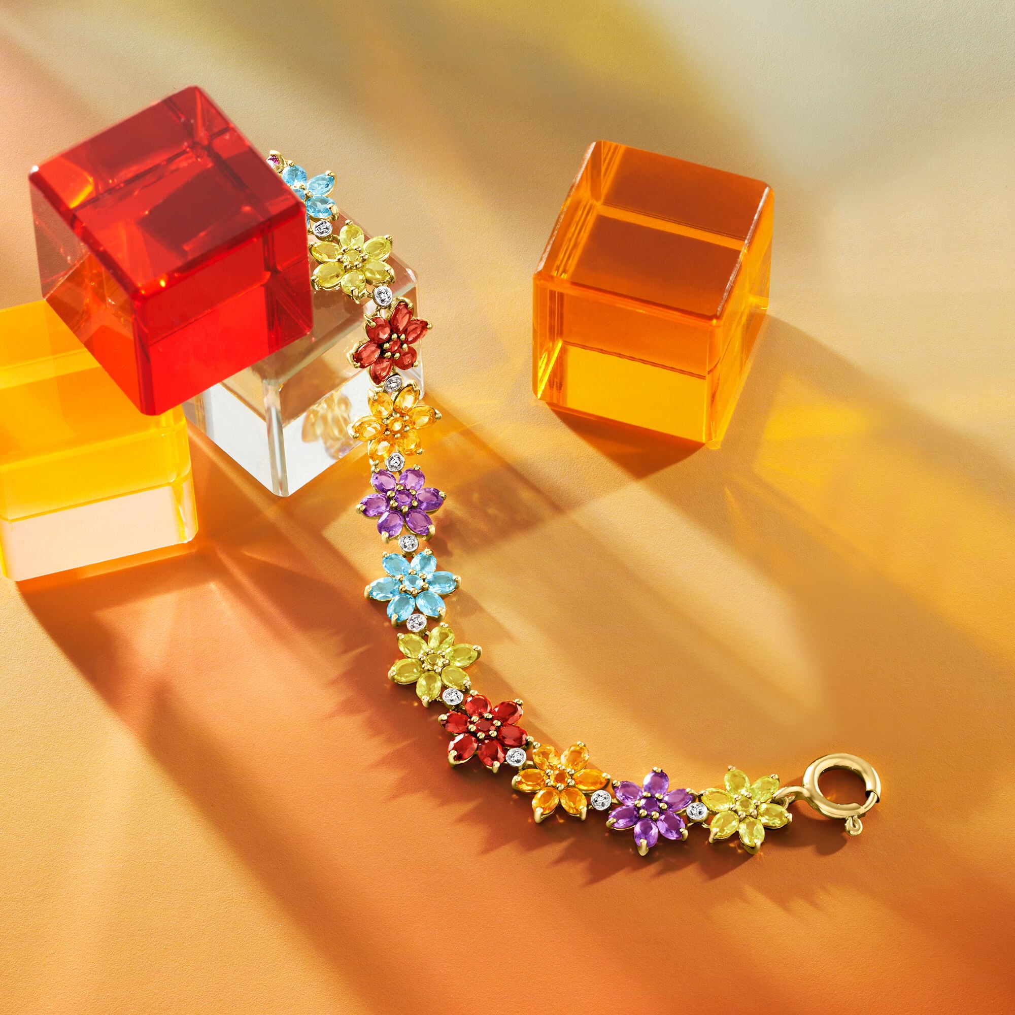 16.10 ct. t.w. Multi-Gemstone Flower Bracelet in 18kt Gold Over