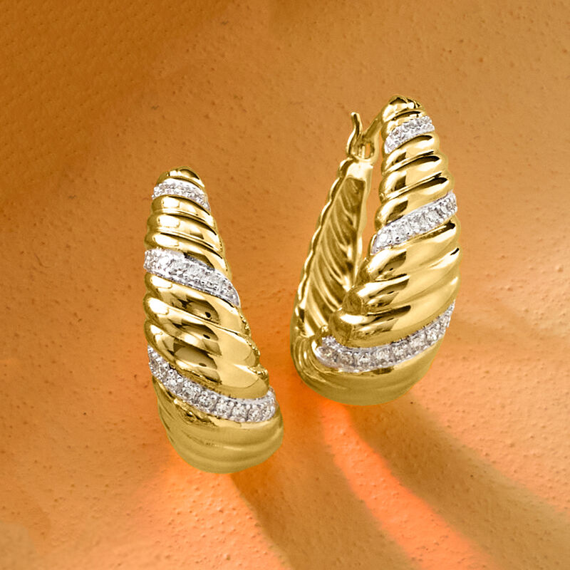 .35 ct. t.w. Lab-Grown Diamond Shrimp Hoop Earrings in 18kt Gold Over Sterling. 1" image number 2
